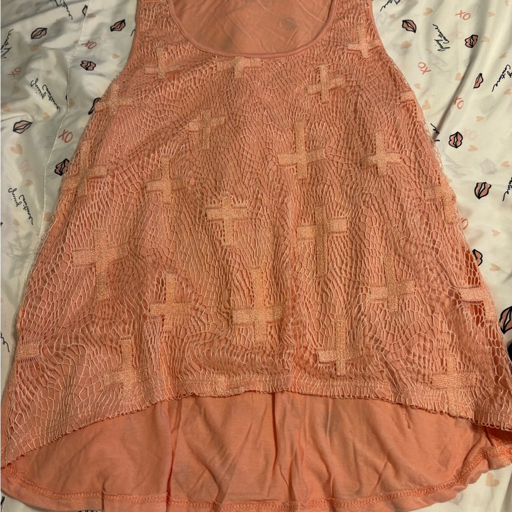 Peach Sleeveless Lace Top